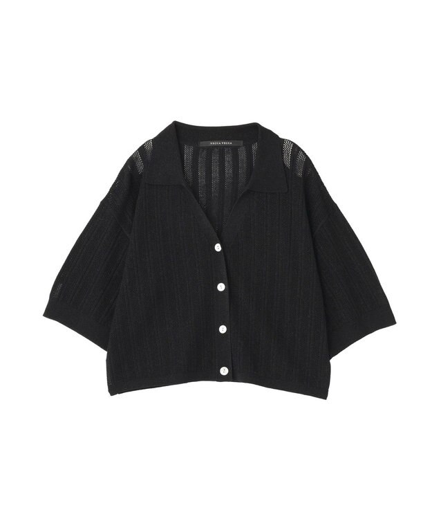 YECCA VECCA ストライプメッシュニットカーディガン Black