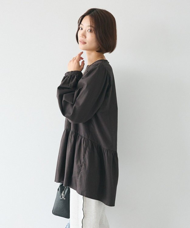 CRAFT STANDARD BOUTIQUE ボリュームスリーブウエストギャザーチュニック Charcoal Gray