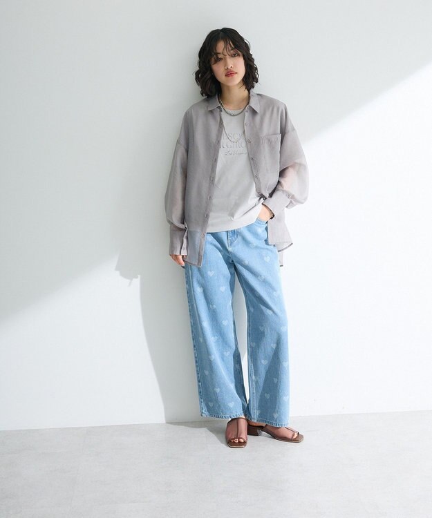 Green Parks 箔プリントフェミニンロゴＴシャツ Light Gray