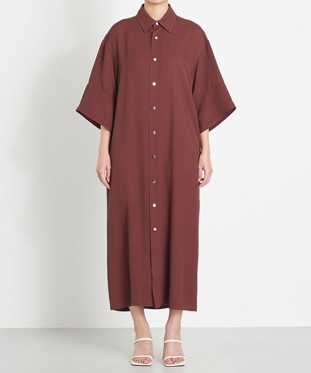 NAVE 【ReNAVE  洗える】アセテートギャバシャツドレス バーガンディ