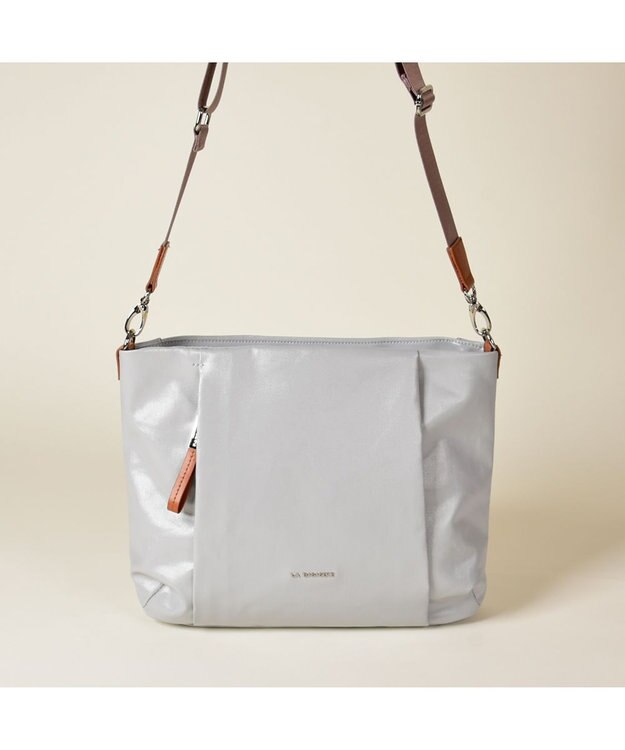 LA BAGAGERIE コーティングキャンバス 2WAYショルダーバッグ ライトグレー