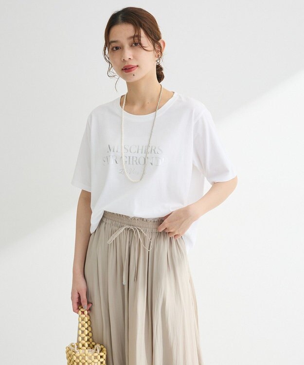 Green Parks 箔プリントフェミニンロゴＴシャツ Off White