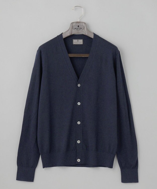 GOTAIRIKU 体温調整に【洗える/チクチクしにくい/ピリングしにくい】イタリア糸 ハイゲージ カーディガン_WOOL100% ネイビー系