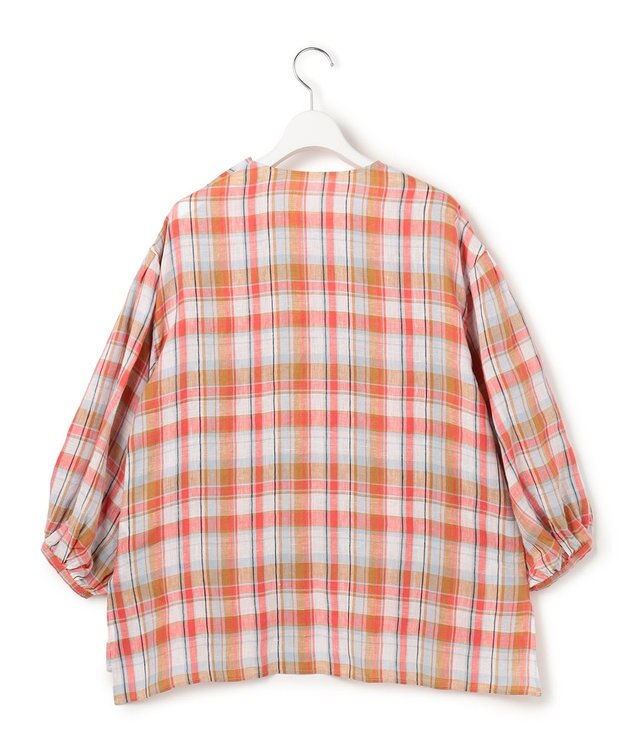 23区 【先行予約】LIBECOリネン チェック ボリュームスリーブ ブラウス オレンジチェック