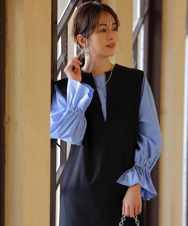 UNFILO 【洗える/吸水速乾】イージーケア キャンディスリーブ ブラウス サックスブルー