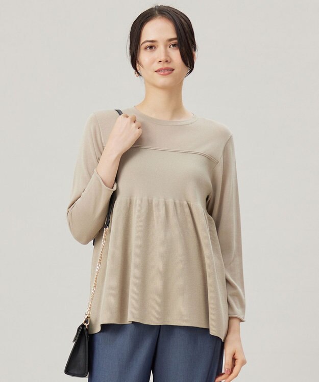 自由区 L 【洗える】ドライコットンハイゲージペプラム ニット ベージュ