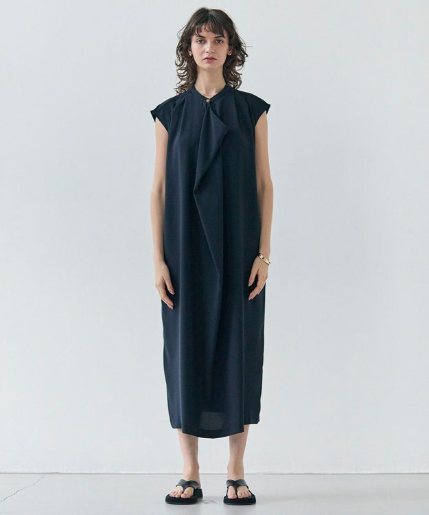 BEIGE， 【洗える】FLEUR / フロントドレープノースリーブドレス Navy