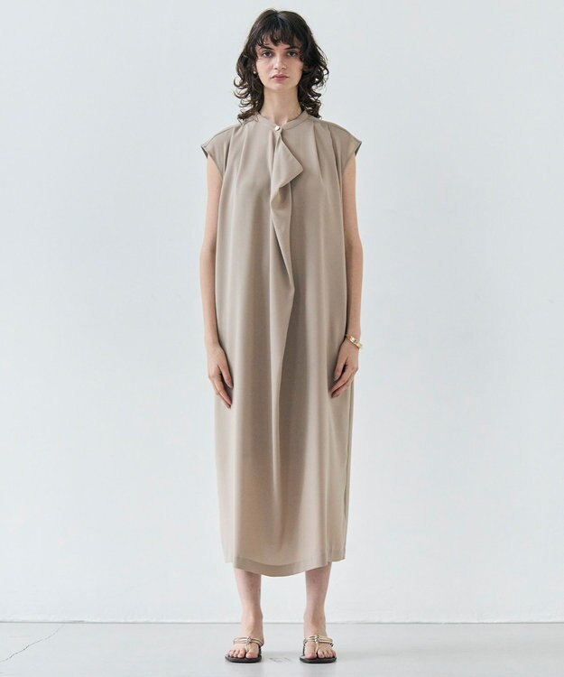 BEIGE， 【洗える】FLEUR / フロントドレープノースリーブドレス Beige