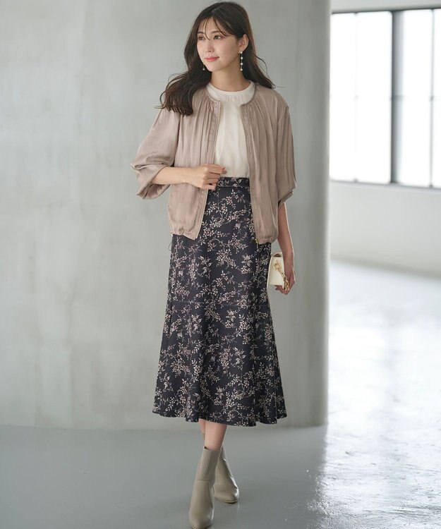 ANY SIS 【洗える】フラワープリントペプラム スカート スレート系