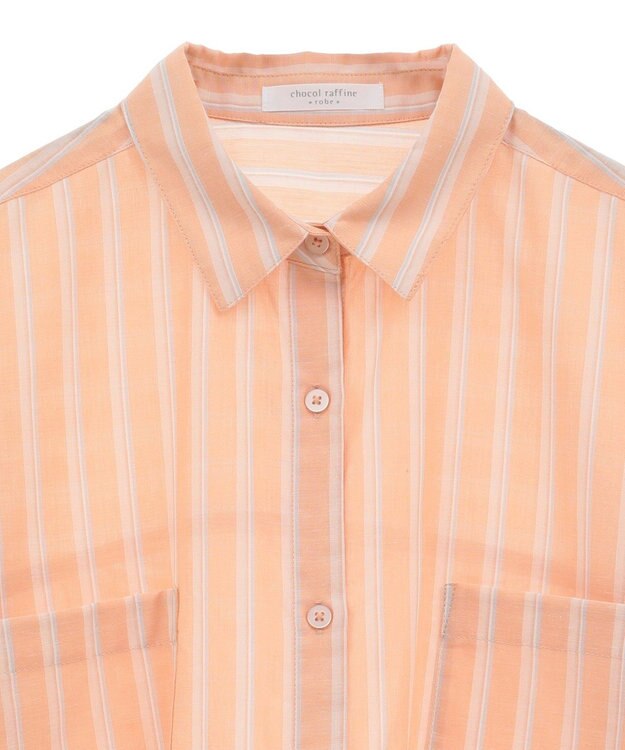 Green Parks 綿麻混５分袖ターンバックシャツ Orange