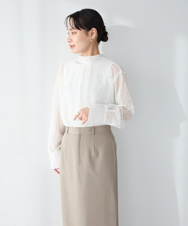 CRAFT STANDARD BOUTIQUE ＜セレモニー＞前後2WAYレースボウタイブラウス White