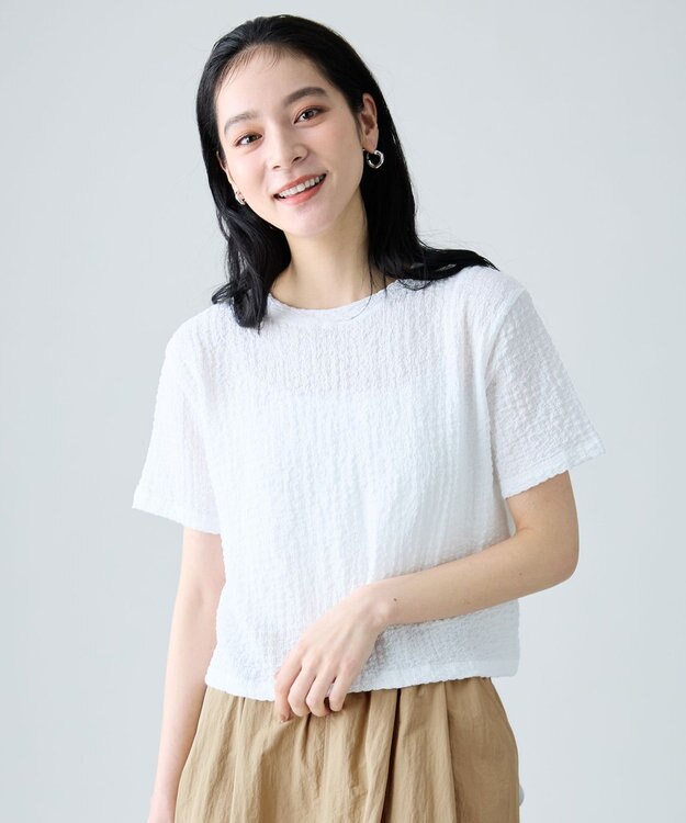 ANY L レースショート丈Tシャツ オフ