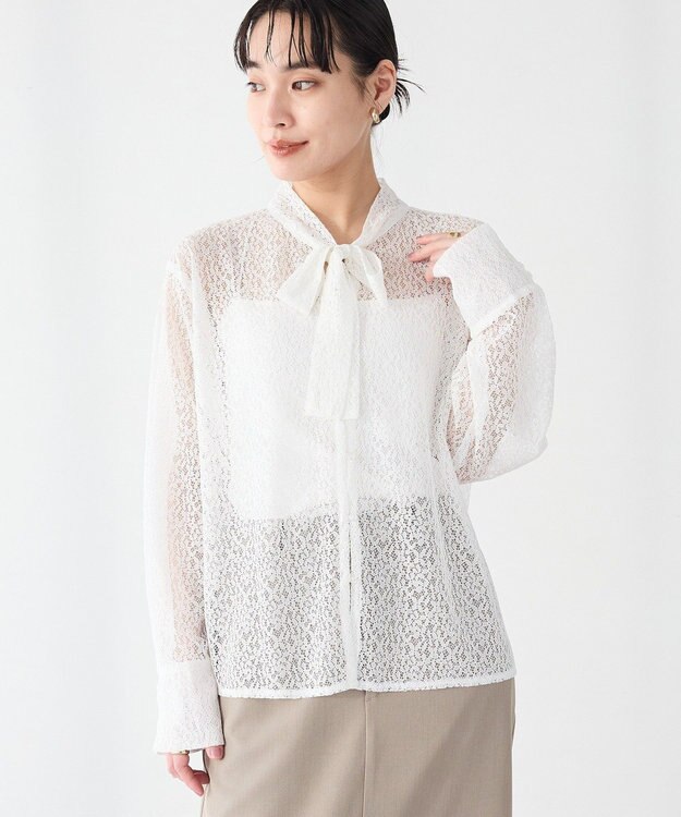 CRAFT STANDARD BOUTIQUE ＜セレモニー＞前後2WAYレースボウタイブラウス White