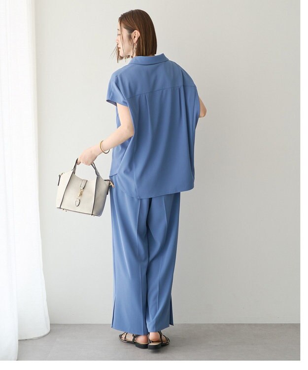 YECCA VECCA 【接触冷感】COOLスキッパーブラウス Blue