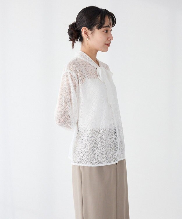 CRAFT STANDARD BOUTIQUE ＜セレモニー＞前後2WAYレースボウタイブラウス White