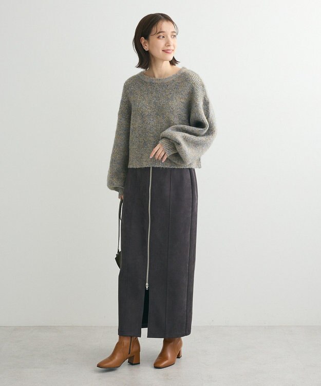 Green Parks ・ＥＬＥＮＣＡＲＥ　ＤＵＥ　スエードポンチＺＩＰスカー Charcoal Gray