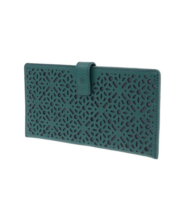genten ダイヤカットワーク　マチなし長財布 ブルーグリーン