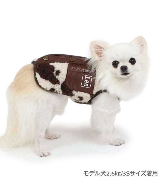 PET PARADISE Lee 牛柄 背中開きボアベスト 《 白茶》 小型犬 牛柄 白茶