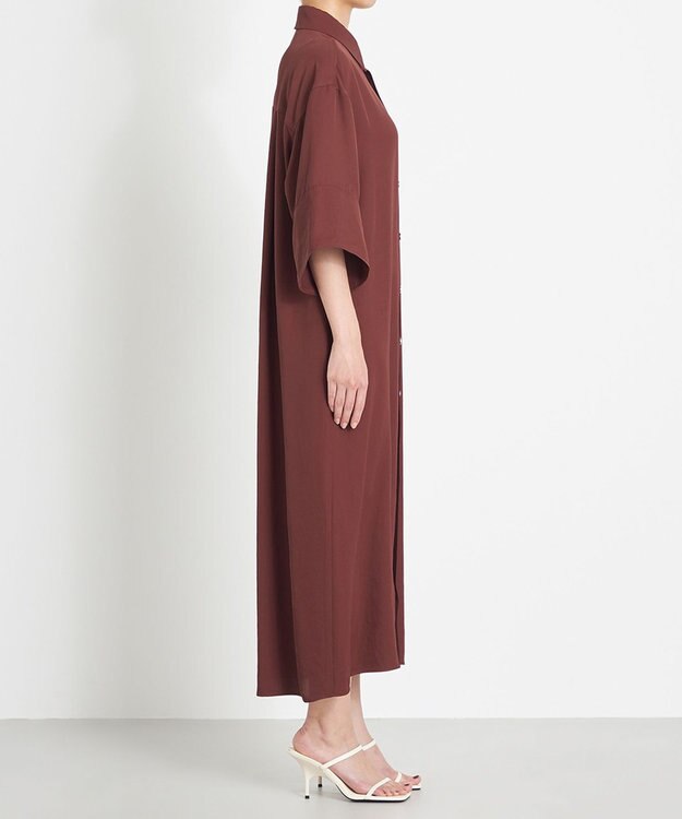 NAVE 【ReNAVE  洗える】アセテートギャバシャツドレス バーガンディ