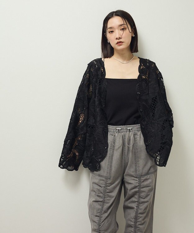 Green Parks ・ＥＬＥＮＣＡＲＥ　ＤＵＥ　レーシーカーディガン Black