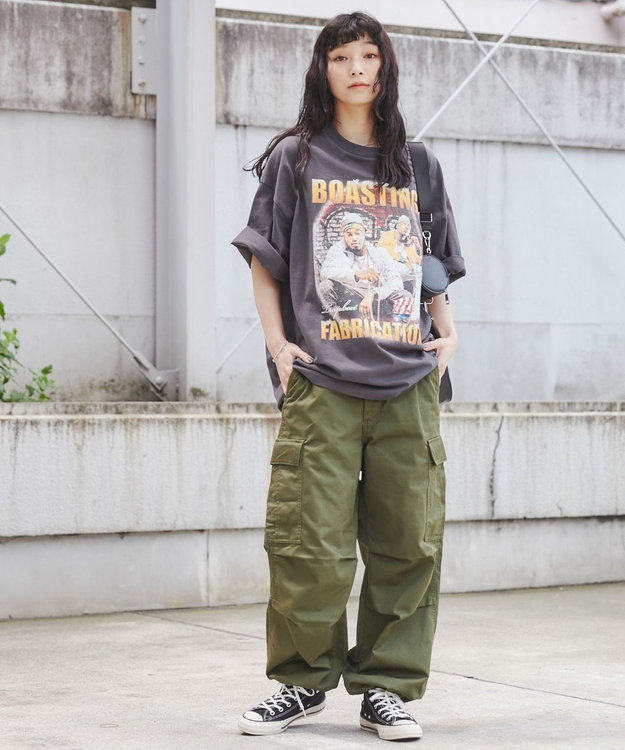 WEGO 【ユニセックス着用ITEM/SMLサイズ展開】ワイドカーゴパンツ カーキ