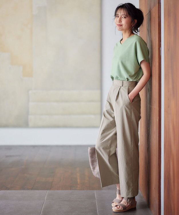 ANY L Vネックフレンチスリーブ プルオーバー ライトグリーン