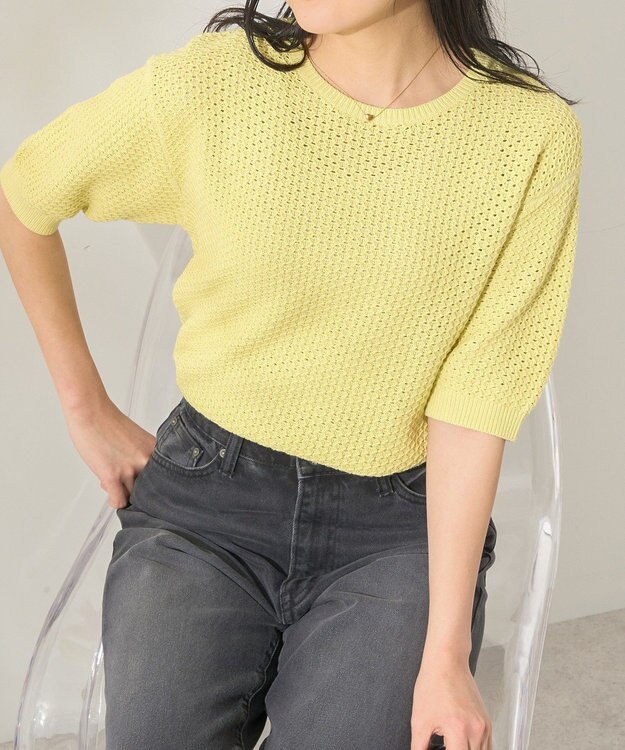 AMERICAN HOLIC 透かし編み半袖ニットプルオーバー Pistachio