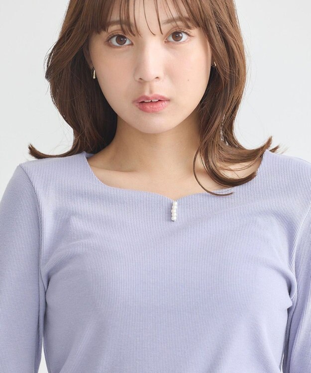 earth music&ecology ハートネックパールプルオーバー Blue