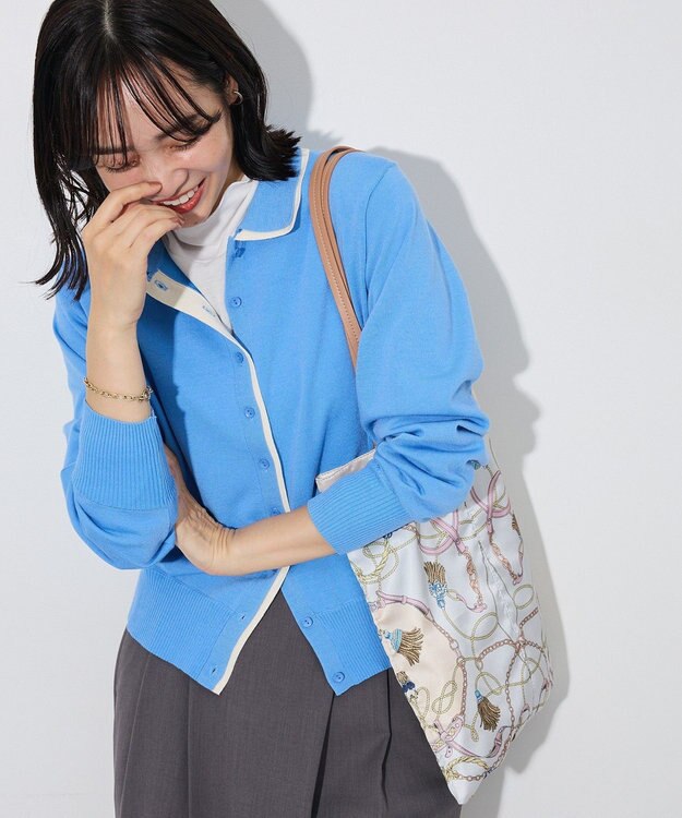 Green Parks ここちニット衿付き配色プルオーバー Blue