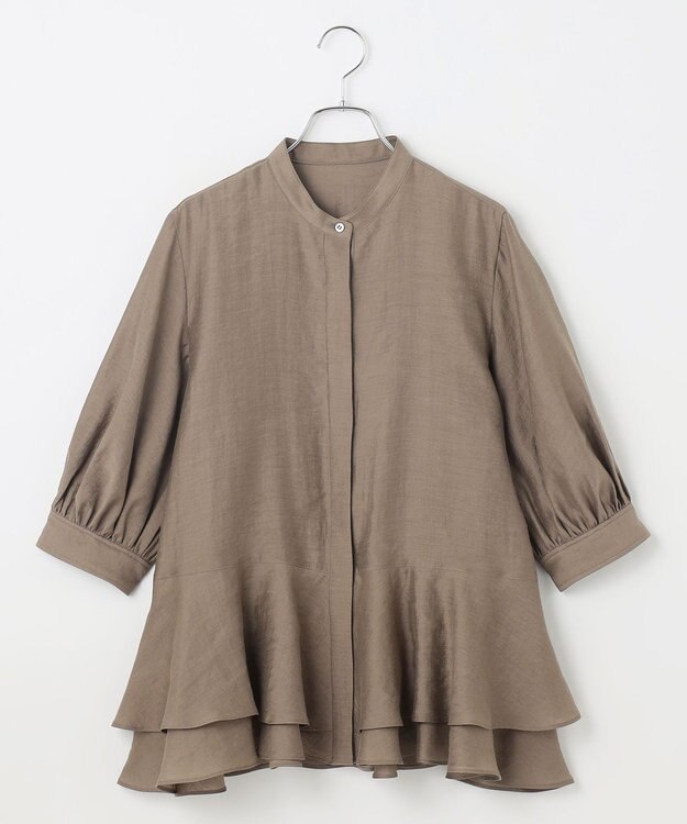 #Newans 【洗える】ダブルフリルヘムシアーシャツ ブラウン