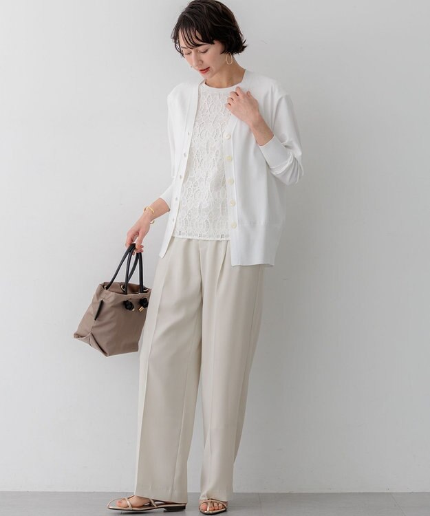 23区 レーヨンポリエステルストレッチ Vネック カーディガン ホワイト系