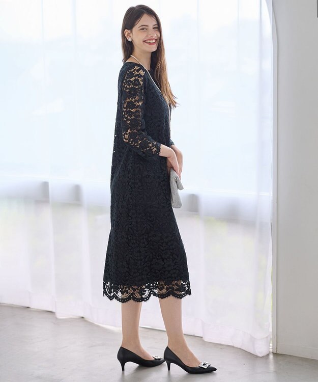 23区 【APPLAUDIR】シャイニーフラワーレース ドレス ブラック系