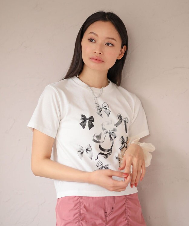 Green Parks ・ＤＯＵＢＬＥ　ＦＬＡＧＳ　リボンｐｔ　ＴＥＥ Off White