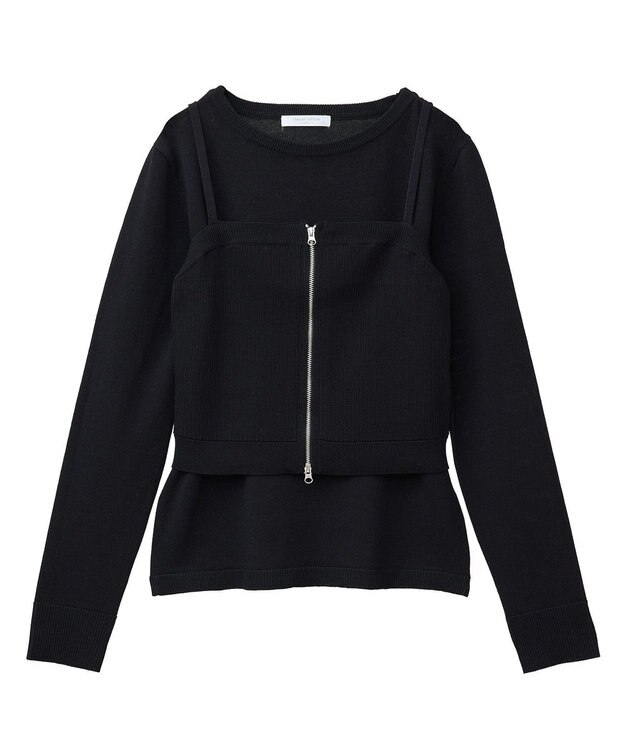 Green Parks ＳＥＴ２点ニットキャミビスチェ＋プルオーバー Black