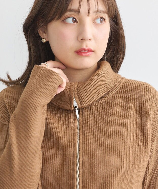 earth music&ecology ＳＥＴ２点ＺＩＰベスト＋ニットワンピース Camel