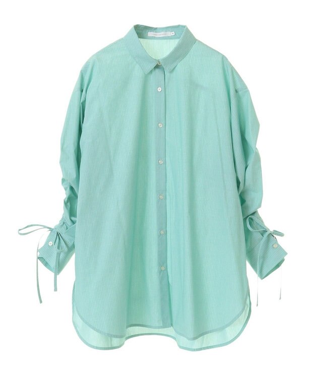 AMERICAN HOLIC 【WEB限定】イージーケアバックギャザーリボンシャツ Stripe Green