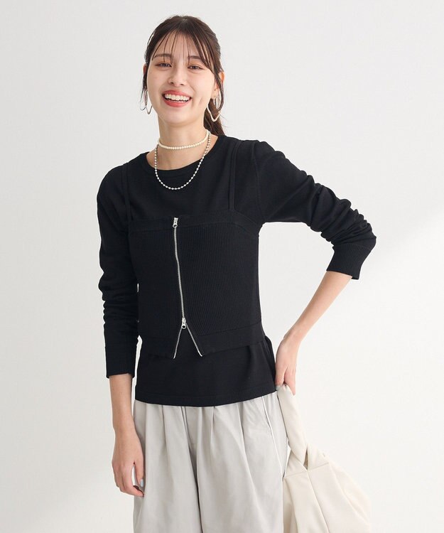 Green Parks ＳＥＴ２点ニットキャミビスチェ＋プルオーバー Black