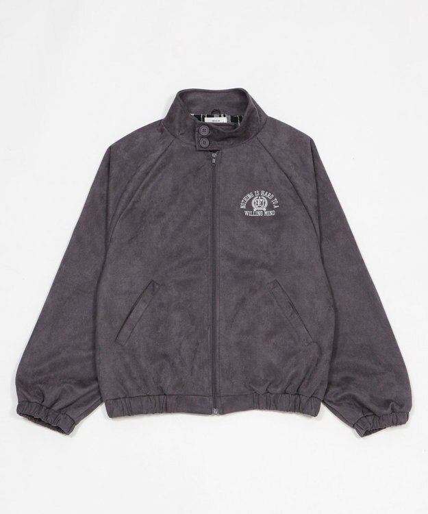 WEGO 【ユニセックス着用ITEM/MLサイズ展開】フェイクスウェードロゴスウィングトップ ブラック中濃色