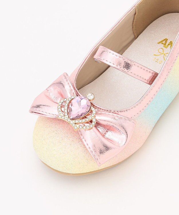 ANY KIDS キラキラリボンパンプス ピンク×レインボー