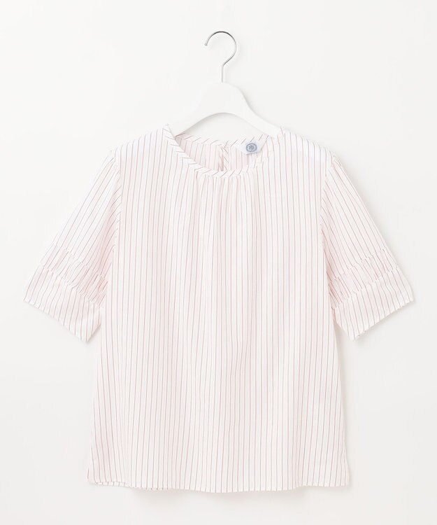 J.PRESS LADIES 【洗える】BEZ空羽ストライプ クルーネック ブラウス ピンク系1