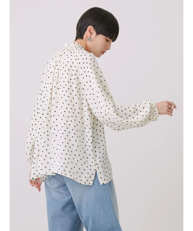 AMERICAN HOLIC ギャザーラグランサテンブラウス Dot
