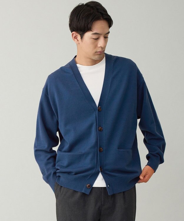 UNFILO MENS 【OCEANS YouTube 掲載/男女兼用】スムースシルキーニット カーディガン ブルー