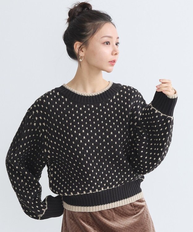 earth music&ecology ポコポコジャガードニットプルオーバー Black