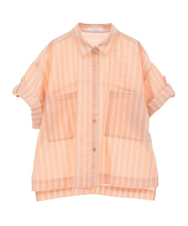 Green Parks 綿麻混５分袖ターンバックシャツ Orange