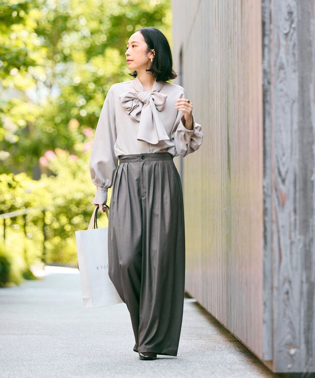 #Newans 【洗濯機可/しわになりにくい】ベリーワイドパンツ モカブラウン