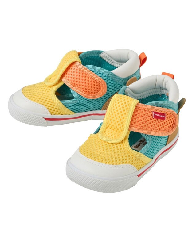 MIKI HOUSE HOT BISCUITS 【14-15cm】かかと顔 メッシュ セカンドベビーシューズ 黄