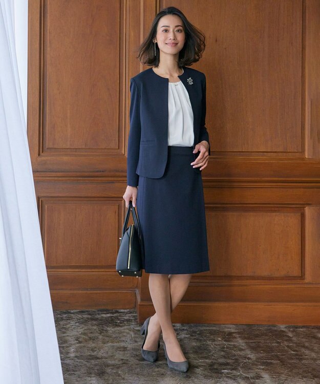 J.PRESS LADIES S 【洗える・UVカット】 アルファクロスジャージー ノーカラー ジャケット ネイビー系