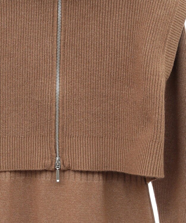 earth music&ecology ＳＥＴ２点ＺＩＰベスト＋ニットワンピース Camel