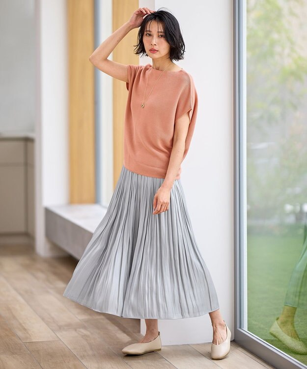 ANY 【ウエストゴム】シャイニーギャザースカート ライトグレー