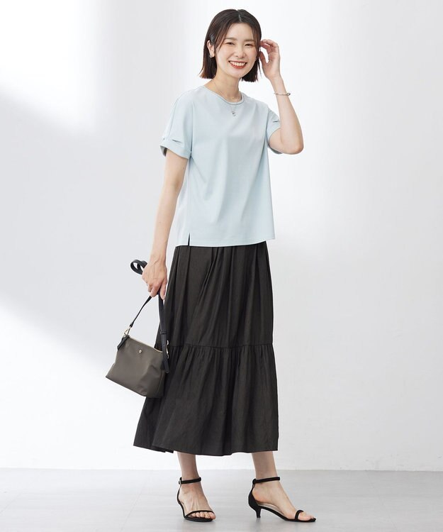 J.PRESS LADIES 【WEB限定カラーあり・洗える】コットンスムース ハシゴレース カットソー アクアグリーン系